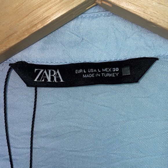 Zara Women’s Front Button Wrinkled Fabric Blouse Sky Blue L - Picture 4 of 7